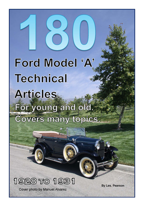 Printed book cover titled 180 Ford Model 'A' Technical Articles with classic car
